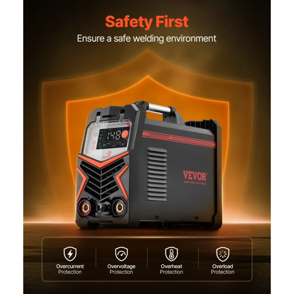 VEVOR TIG Welder, 205A 3-In-1 Welding Machine (Large LED Display)- DC TIG/DC Pulse TIG/MMA(Stick), 110&220V Dual Voltage Electric Welder with IGBT Inverter High-Frequency Start