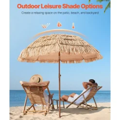 VEVOR Tiki Umbrella, 6 ft Thatched Patio Umbrella with Tilt, Hawaiian Style Beach Parasol with Durable PP Thatch and 8 Metal Ribs, Grass Pool Umbrellas for Beach, Patio, Poolside, Backyard & Garden