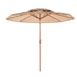 VEVOR Tiki Umbrella, 9 ft Thatched Patio Umbrella with Tilt, 2-Tier Hawaiian Style Beach Parasol with PP Thatch and 8 Metal Ribs, Grass Pool Umbrellas for Beach, Patio, Poolside, Backyard & Garden