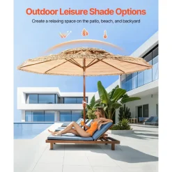 VEVOR Tiki Umbrella, 9 ft Thatched Patio Umbrella with Tilt, 2-Tier Hawaiian Style Beach Parasol with PP Thatch and 8 Metal Ribs, Grass Pool Umbrellas for Beach, Patio, Poolside, Backyard & Garden