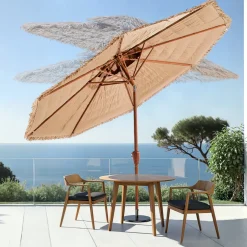 VEVOR Tiki Umbrella, 9 ft Thatched Patio Umbrella with Tilt, 2-Tier Hawaiian Style Beach Parasol with PP Thatch and 8 Metal Ribs, Grass Pool Umbrellas for Beach, Patio, Poolside, Backyard & Garden
