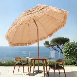 VEVOR Tiki Umbrella, 9 ft Thatched Patio Umbrella with Tilt, Hawaiian Style Beach Parasol with Durable PP Thatch and 8 Metal Ribs, Grass Pool Umbrellas for Beach, Patio, Poolside, Backyard & Garden