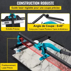 VEVOR Tile Cutter, 48 Inch Manual Tile Cutter, Tile Cutter Tools with Single Rail & Double Brackets, 3/5 in Cap with Precise Laser Guide, Snap Tile Cutter for Precision Cutting Porcelain Tiles Industr