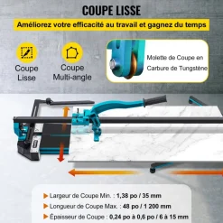 VEVOR Tile Cutter, 48 Inch Manual Tile Cutter, Tile Cutter Tools with Single Rail & Double Brackets, 3/5 in Cap with Precise Laser Guide, Snap Tile Cutter for Precision Cutting Porcelain Tiles Industr