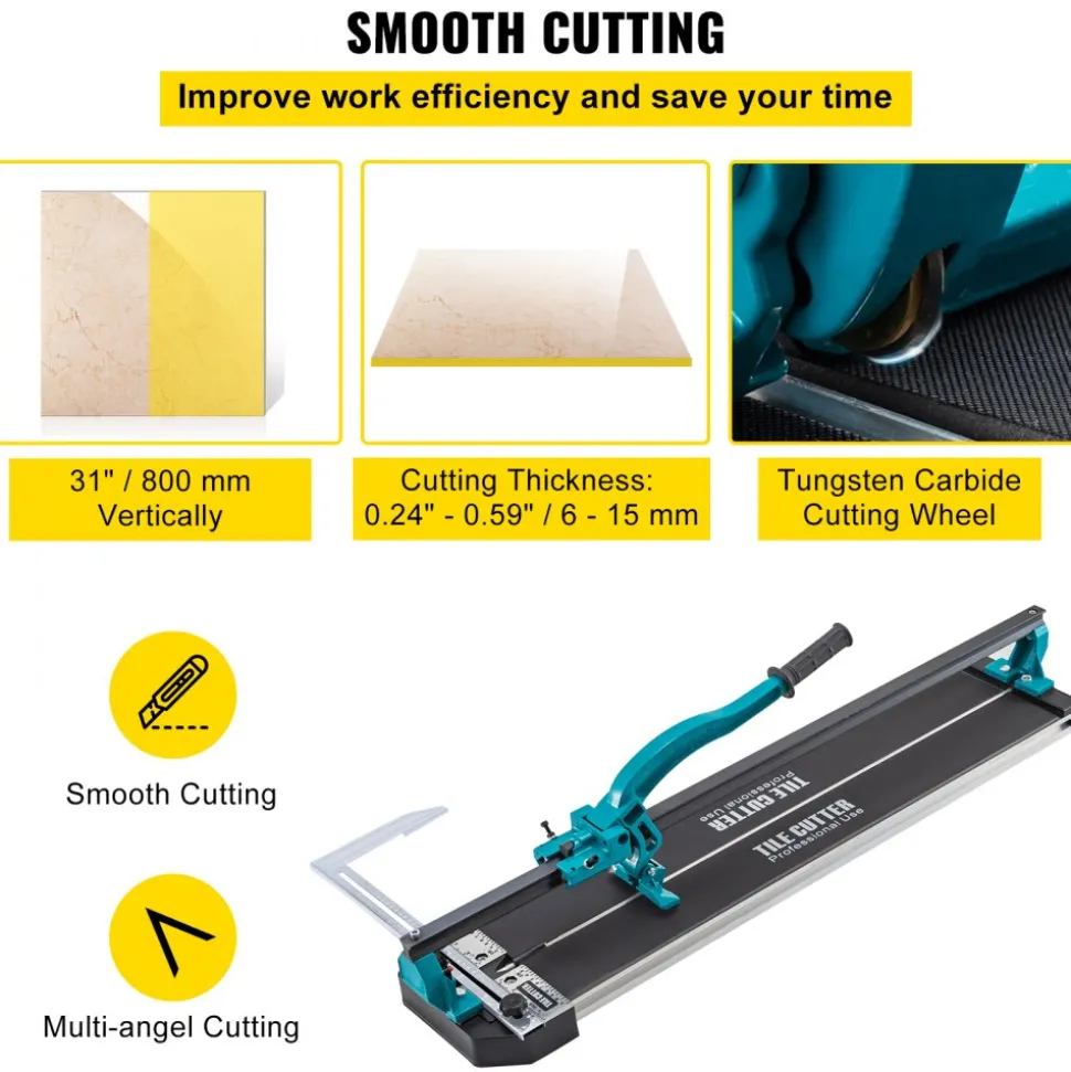 VEVOR Tile Cutter 31 Inch,Manual Tile Cutter Single Rail with Precise Laser Positioning, Alloy Cutter Wheel with Ergonomic Handle, Accurate Rulers, For Large Tile 0.24"-0.59" Thickness