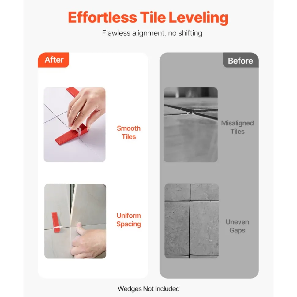 VEVOR Tile Leveling System Clips, 2200-Piece DIY Tile Leveler Spacers, 1/16"(1.5 mm) Tile Leveler Clips, Tile Leveling System Tile Installation Tools for Professional Ceramic Tile, Stone Installation