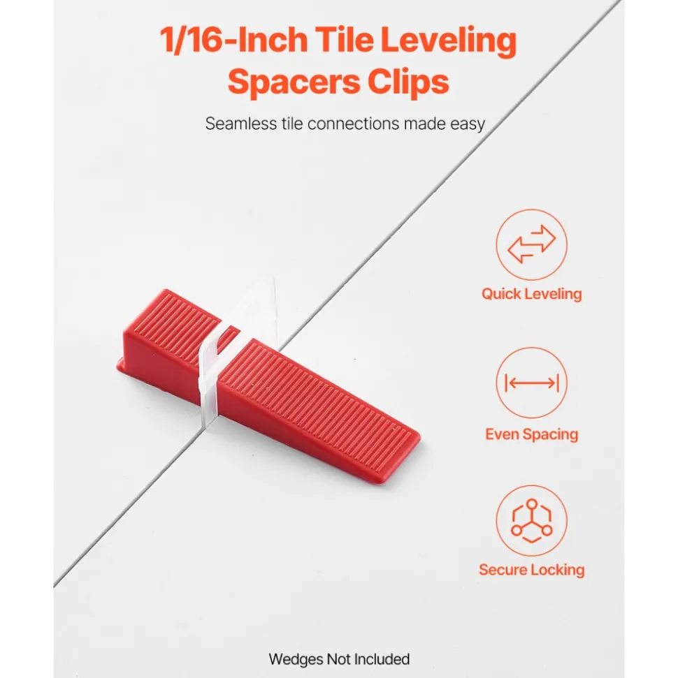 VEVOR Tile Leveling System Clips, 2200-Piece DIY Tile Leveler Spacers, 1/16"(1.5 mm) Tile Leveler Clips, Tile Leveling System Tile Installation Tools for Professional Ceramic Tile, Stone Installation