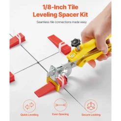 VEVOR Tile Leveling System, 1/8 Inch(3 mm) with 1pc Tile Plier, 700 PCS DIY Tile Leveler Spacers Clips and 200 PCS Reusable Wedges, Tile Tools Set for Professional Ceramic Tile and Stone Installation