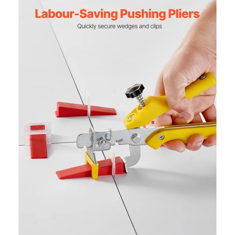 VEVOR Tile Leveling System, 1/8 Inch(3 mm) with 1pc Tile Plier, 700 PCS DIY Tile Leveler Spacers Clips and 200 PCS Reusable Wedges, Tile Tools Set for Professional Ceramic Tile and Stone Installation