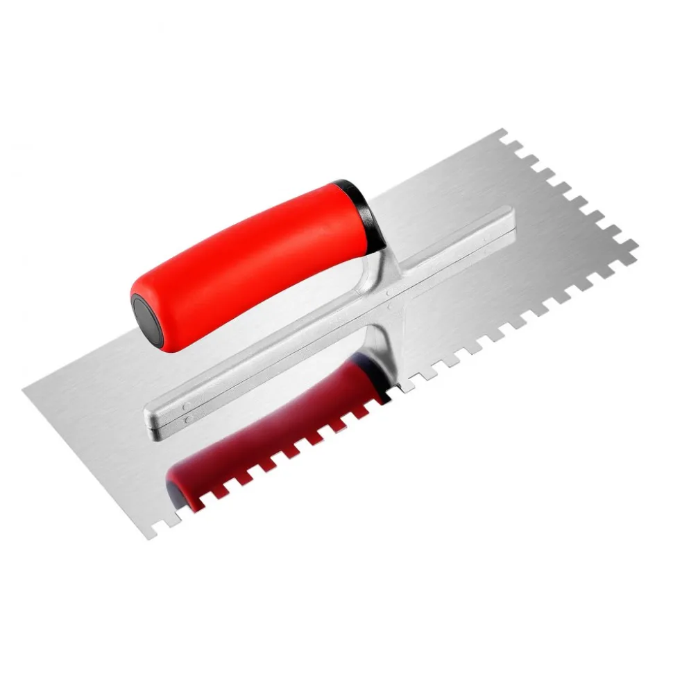 VEVOR Tile Tools, Stainless Steel Squared Notch Tile and Flooring Trowel, 10.9 x 4.4 in Pro Grade Drywall Tool, Ergonomic Rubber Grip Comfort Handle, for Apply, Spread, Flatten, Smooth, Polish