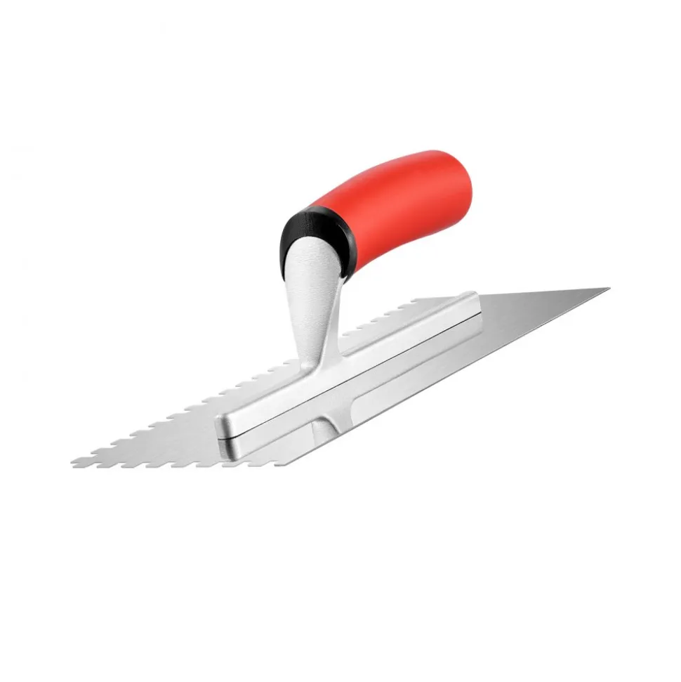 VEVOR Tile Tools, Stainless Steel Squared Notch Tile and Flooring Trowel, 10.9 x 4.4 in Pro Grade Drywall Tool, Ergonomic Rubber Grip Comfort Handle, for Apply, Spread, Flatten, Smooth, Polish