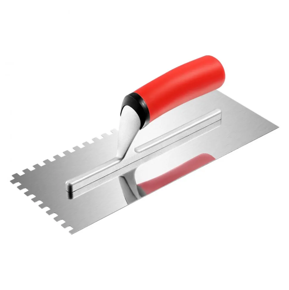 VEVOR Tile Tools, Stainless Steel Squared Notch Tile and Flooring Trowel, 10.9 x 4.4 in Pro Grade Drywall Tool, Ergonomic Rubber Grip Comfort Handle, for Apply, Spread, Flatten, Smooth, Polish