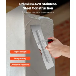 VEVOR Tile Tools, Stainless Steel Flat Finishing Trowel, 10.9 x 4.4 in Concrete Cement Drywall Plastering Tile Masonry Construction Hand Tools with Handle, for Apply, Spread, Flatten, Smooth, Polish