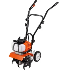 VEVOR Tiller Cultivator, 43CC 2-Stroke Garden Cultivator, Tiller with 4 Steel Adjustable Front Tines for Lawn, Garden and Field Cultivation