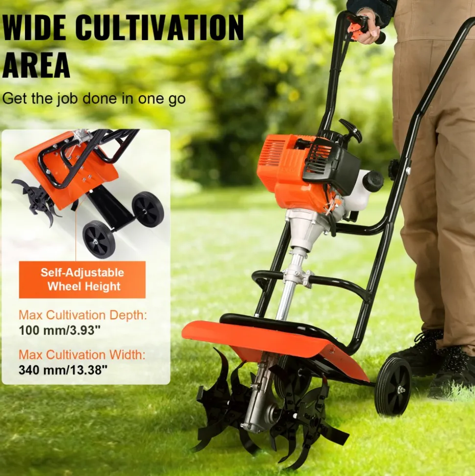 VEVOR Tiller Cultivator, 31CC 4-Stroke Garden Cultivator, Tiller with 4 Steel Adjustable Front Tines for Lawn, Garden and Field Cultivation