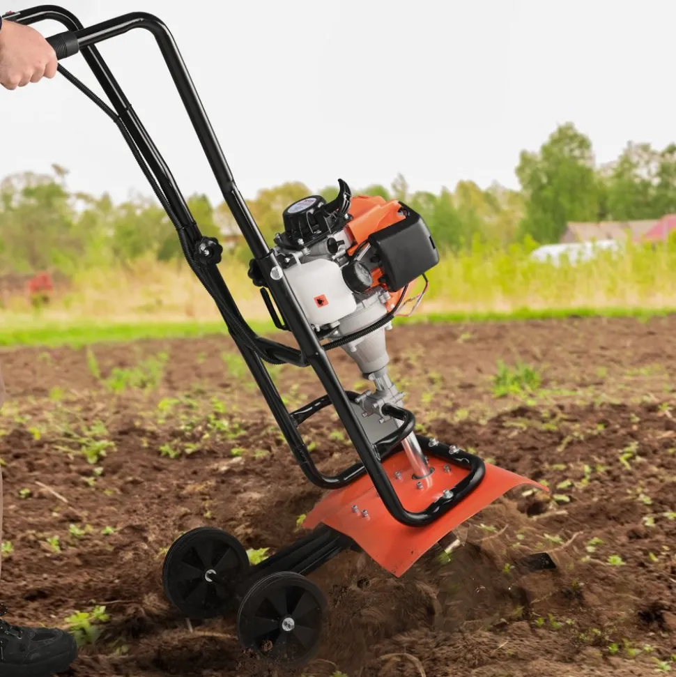 VEVOR Tiller Cultivator, 31CC 4-Stroke Garden Cultivator, Tiller with 4 Steel Adjustable Front Tines for Lawn, Garden and Field Cultivation