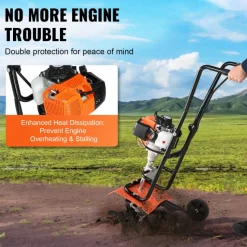 VEVOR Tiller Cultivator, 31CC 4-Stroke Garden Cultivator, Tiller with 4 Steel Adjustable Front Tines for Lawn, Garden and Field Cultivation