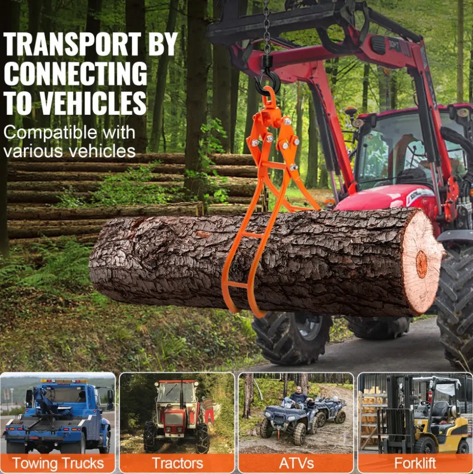 VEVOR Timber Claw Hook, 28 inch 4 Claw Log Grapple for Logging Tongs, Swivel Steel Log Lifting Tongs, Eagle Claws Design with 2205 lbs/1000 kg Loading Capacity for Tractors, ATVs, Trucks, Forklifts