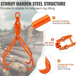 VEVOR Timber Claw Hook, 28 inch 4 Claw Log Grapple for Logging Tongs, Swivel Steel Log Lifting Tongs, Eagle Claws Design with 2205 lbs/1000 kg Loading Capacity for Tractors, ATVs, Trucks, Forklifts