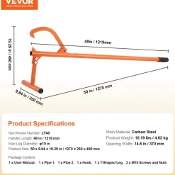 VEVOR Timberjack, 48 in, Heavy Duty Log Lifter with Metal Handle, Log Roller with Adjustable Cant Hook, Logging Tools Log Jack for Logs Ups to 15" Dia, Timber Jack for Rolling Cutting Lifting Logs