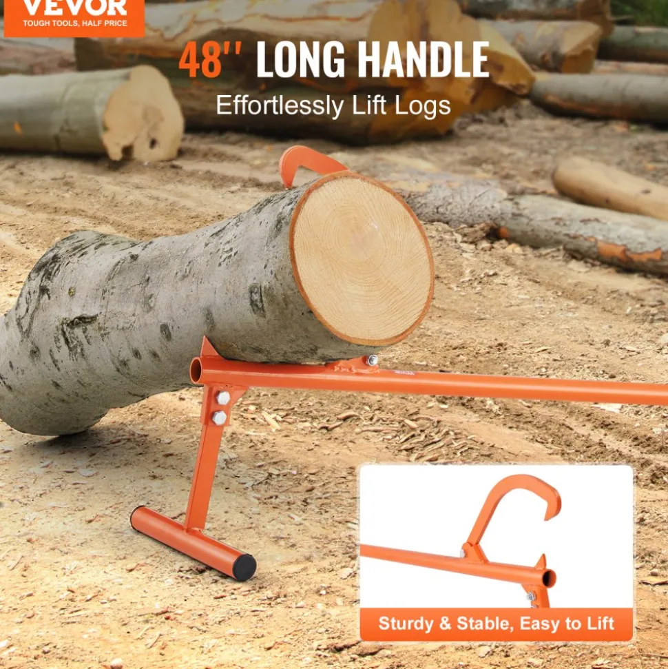 VEVOR Timberjack, 48 in, Heavy Duty Log Lifter with Metal Handle, Log Roller with Adjustable Cant Hook, Logging Tools Log Jack for Logs Ups to 15" Dia, Timber Jack for Rolling Cutting Lifting Logs