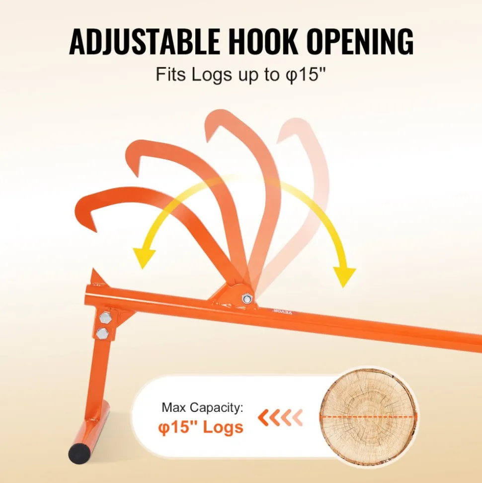 VEVOR Timberjack, 48 in, Heavy Duty Log Lifter with Metal Handle, Log Roller with Adjustable Cant Hook, Logging Tools Log Jack for Logs Ups to 15" Dia, Timber Jack for Rolling Cutting Lifting Logs