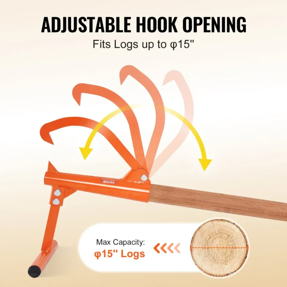 VEVOR Timberjack, 46.5 in, Heavy Duty Log Lifter with Wooden Handle, Log Roller with Adjustable Cant Hook, Logging Tools Log Jack for Logs Ups to 15" Dia, Timber Jack for Rolling Cutting Lifting Logs