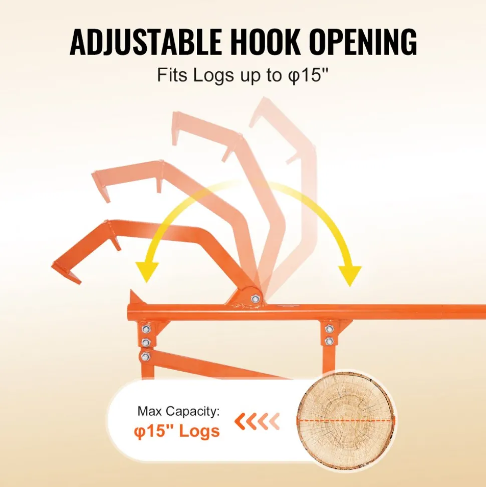 VEVOR Timberjack, 46.5 in, Heavy Duty Steel Log Lifter, Log Roller with Adjustable Cant Hook, Logging Tools Log Jack for Logs Ups to 15" Dia, Timber Jack for Rolling Cutting Lifting Logs