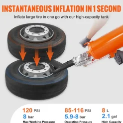 VEVOR Tire Bead Setter, 8L Capacity, 120 PSI Air Bead Blaster, Handheld & Portable Inflation Device, 85-116 PSI for Trucks, Tractors, ATVs & Cars