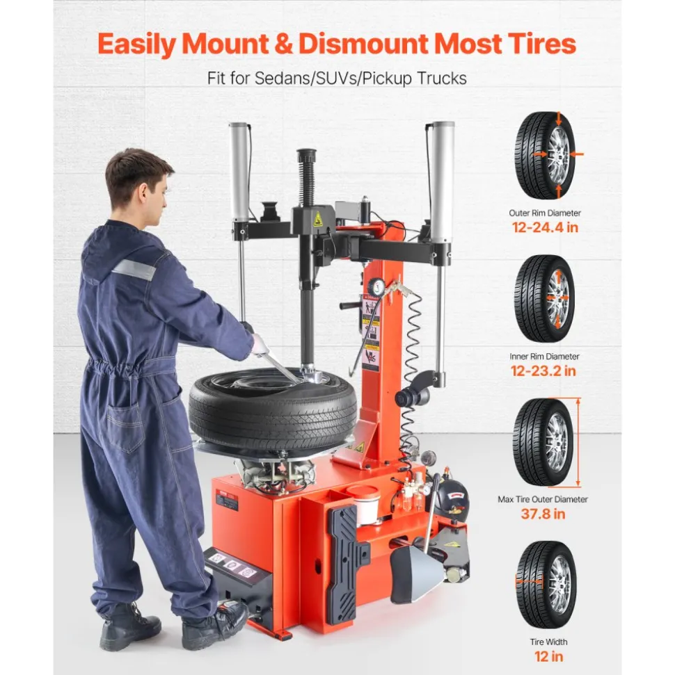 VEVOR Tire Changer Machine, 1.5HP Copper Motor, Durable Tire Changer with Air Pressure Gauge & Pneumatic Assist Arm, Pedal Operated Tire Changer with Thickened Chuck, Fit for Sedan/SUV/Pickup Truck
