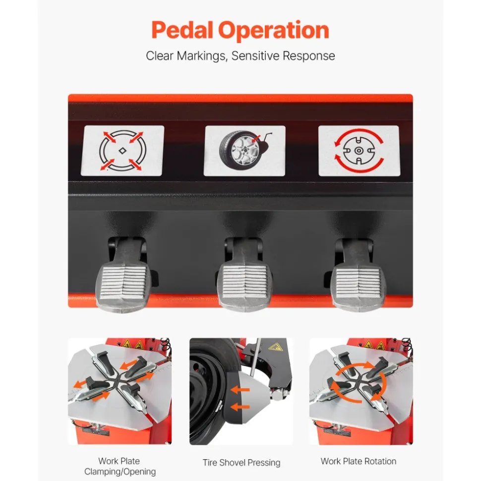VEVOR Tire Changer Machine, 1.5HP Copper Motor, Durable Tire Changer with Air Pressure Gauge & Clamping Jaw Sheath, Pedal Operated Tire Changer with Thickened Chuck, Fit for Sedans/SUVs/Pickup Trucks