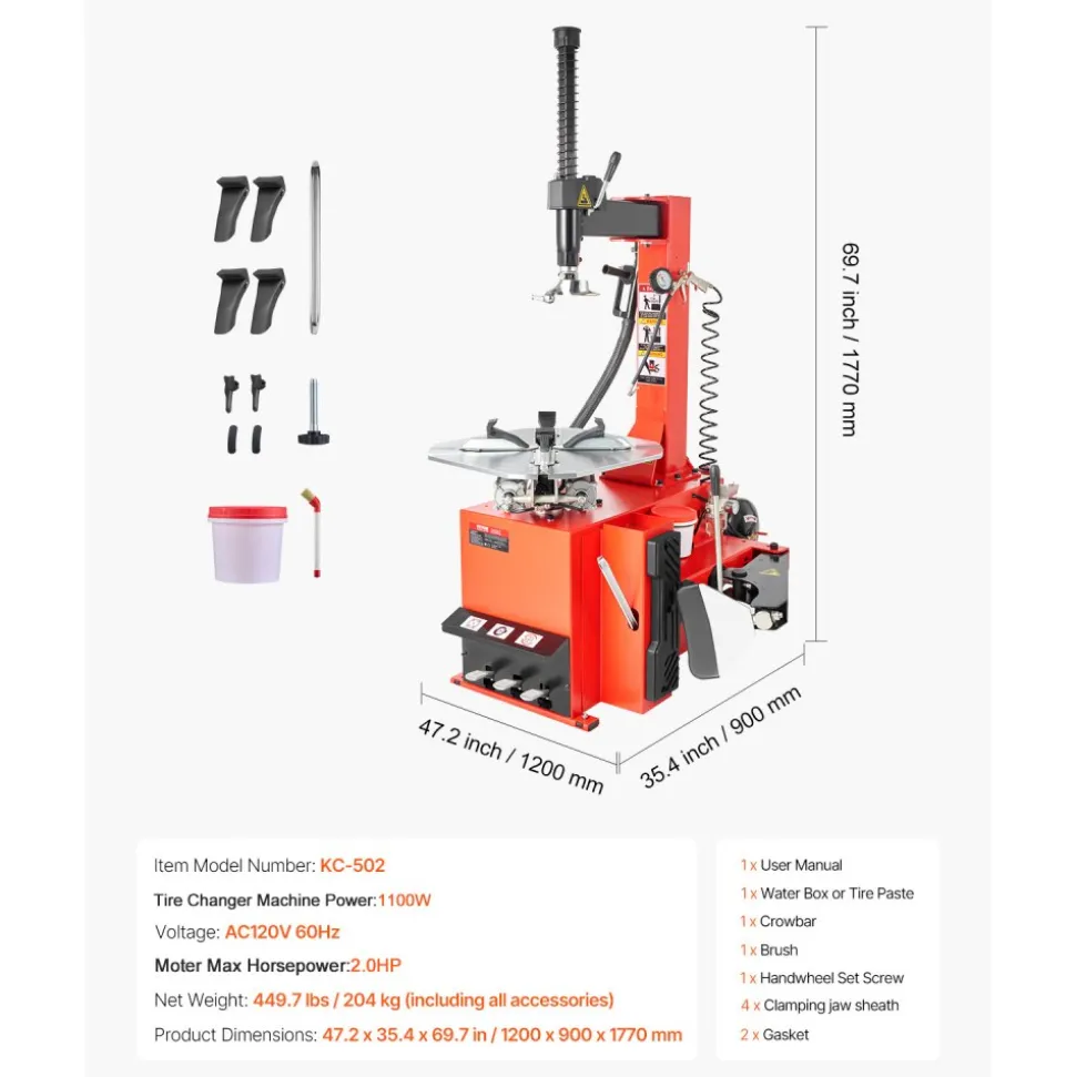 VEVOR Tire Changer Machine, 1.5HP Copper Motor, Durable Tire Changer with Air Pressure Gauge & Clamping Jaw Sheath, Pedal Operated Tire Changer with Thickened Chuck, Fit for Sedans/SUVs/Pickup Trucks