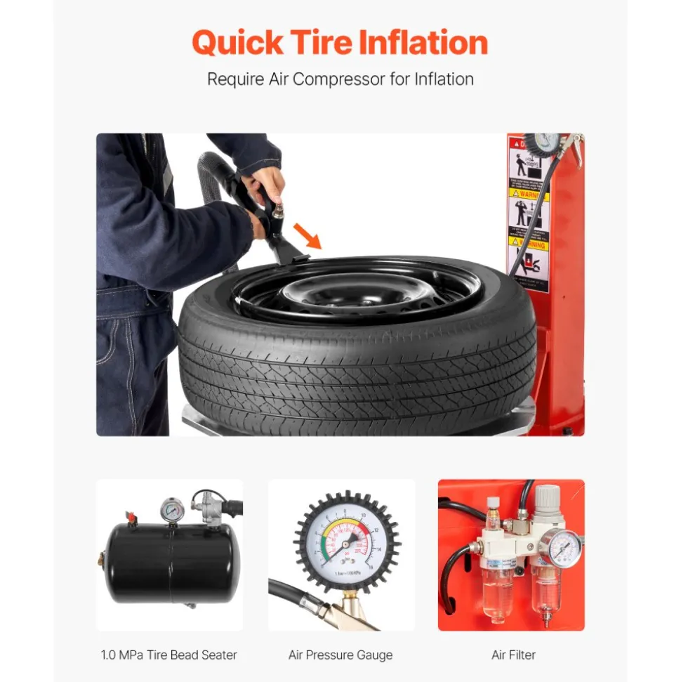 VEVOR Tire Changer Machine, 1.5HP Copper Motor, Durable Tire Changer with Air Pressure Gauge & Clamping Jaw Sheath, Pedal Operated Tire Changer with Thickened Chuck, Fit for Sedans/SUVs/Pickup Trucks