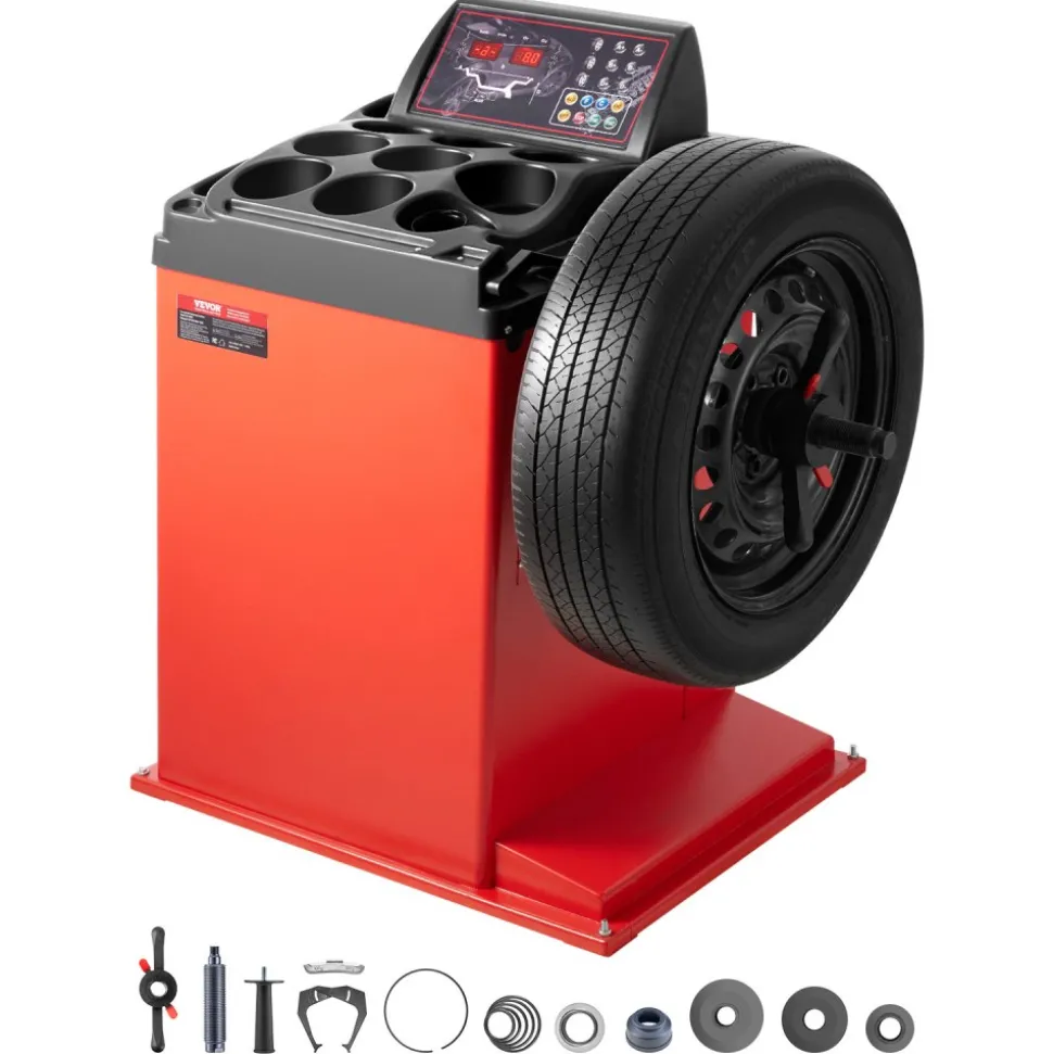 VEVOR Tire Changer Machine, 18" Spindle, Durable Tire Balancer with 4 Size of Conic & 45# Steel, Reinforced Tire Balancer with Complete Measuring Tools & Multi-Compartment, Fit for 1.5"-18" Wide Tire