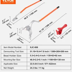 VEVOR Tire Mount Demount Tool, 22.5"-24.5" Manual Steel Tire Changer Mount Demount Removal Tool, with Extra Bead Holder, Tubeless Truck Bead Breaker, 3 PCS Tire Changing Tools, Orange