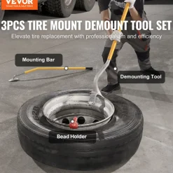 VEVOR Tire Mount Demount Tool, 22.5-24.5 inch Manual Steel Tire Changer Mount Demount Removal Tool, with Extra bead holder, Tubeless Truck Bead Breaker, 3 PCS Tire Changing Tools, Orange