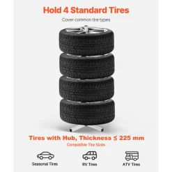 VEVOR Tire Organizing Rack, Robust Steel Tire Stand for 4 Tires with Rims, Compact Tyre Storage for Tires as wide as 225mm, Supports up to 220 lbs Weight, Perfect for Garage and Workshop