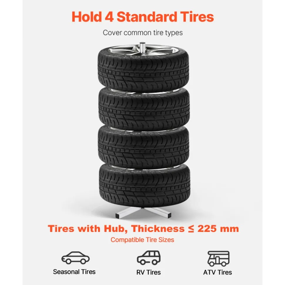 VEVOR Tire Organizing Rack, Robust Steel Tire Stand for 4 Tires with Rims, Compact Tyre Storage for Tires as wide as 225mm, Supports up to 220 lbs Weight, Perfect for Garage and Workshop