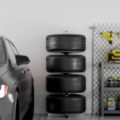 VEVOR Tire Organizing Rack, Robust Steel Tire Stand for 4 Tires with Rims, Compact Tyre Storage for Tires as wide as 225mm, Supports up to 220 lbs Weight, Perfect for Garage and Workshop