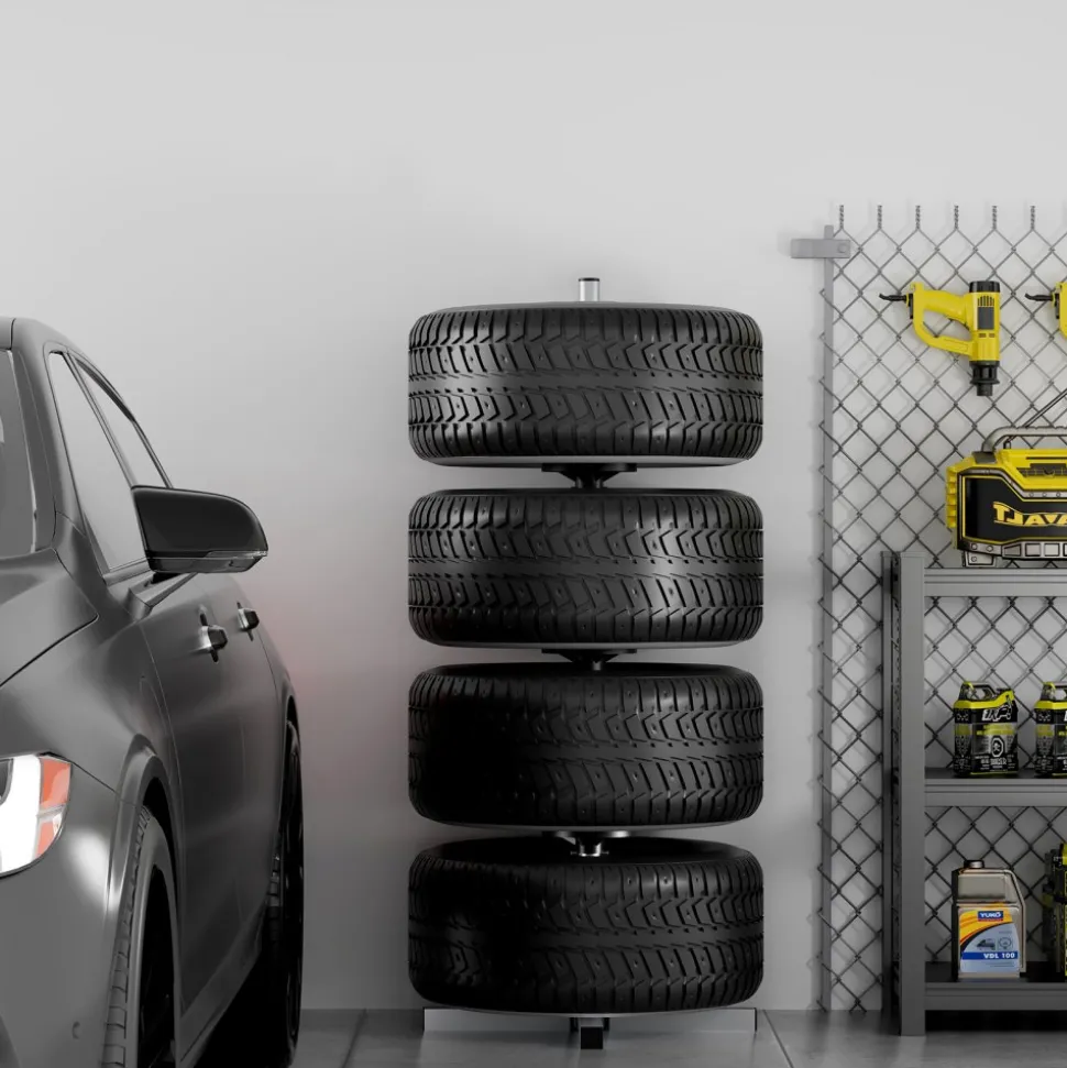 VEVOR Tire Organizing Rack, Robust Steel Tire Stand for 4 Tires with Rims, Compact Tyre Storage for Tires as wide as 225mm, Supports up to 220 lbs Weight, Perfect for Garage and Workshop