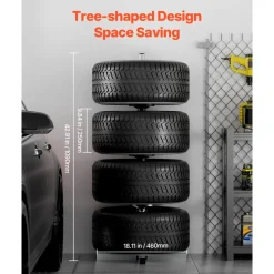 VEVOR Tire Organizing Rack, Robust Steel Tire Stand for 4 Tires with Rims, Compact Tyre Storage for Tires as wide as 225mm, Supports up to 220 lbs Weight, Perfect for Garage and Workshop