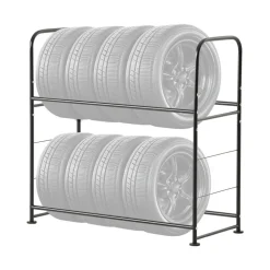 VEVOR Tire Storage Rack, 2-Shelf Tire Stand Holds up to 8 Standard Tires, Q195 Heavy-Duty Steel Tire Holder Carrier with Adjustable Height & Protective Cover for Garage Workshop, 396LBS Loading