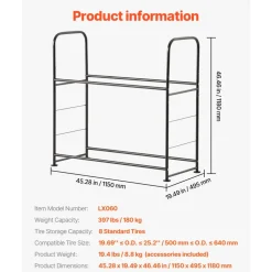 VEVOR Tire Storage Rack, 2-Shelf Tire Stand Holds up to 8 Standard Tires, Q195 Heavy-Duty Steel Tire Holder Carrier with Adjustable Height & Protective Cover for Garage Workshop, 396LBS Loading