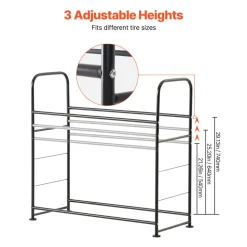 VEVOR Tire Storage Rack, 2-Shelf Tire Stand Holds up to 8 Standard Tires, Q195 Heavy-Duty Steel Tire Holder Carrier with Adjustable Height & Protective Cover for Garage Workshop, 396LBS Loading