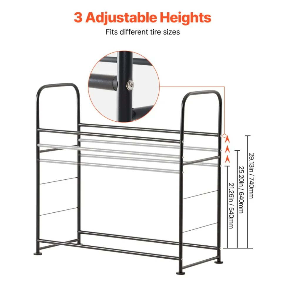 VEVOR Tire Storage Rack, 2-Shelf Tire Stand Holds up to 8 Standard Tires, Q195 Heavy-Duty Steel Tire Holder Carrier with Adjustable Height & Protective Cover for Garage Workshop, 396LBS Loading