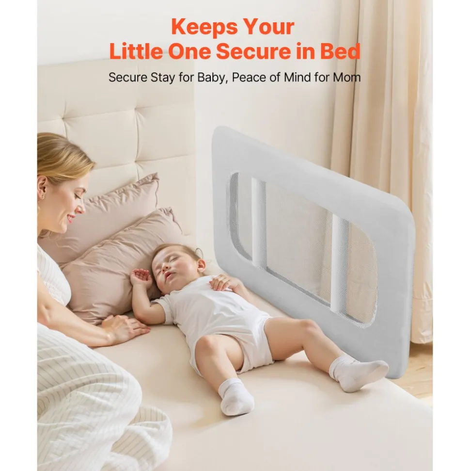 VEVOR Toddler Bed Rail, Kids Beds Guard Rail with Reinforced Iron Pipe and Oxford Cloth, Adjustable Height Bed Side Railing, Portable Guard Bumper Barrier for Crib, Bunk, 31.5 x 26.38 in, 1 Piece