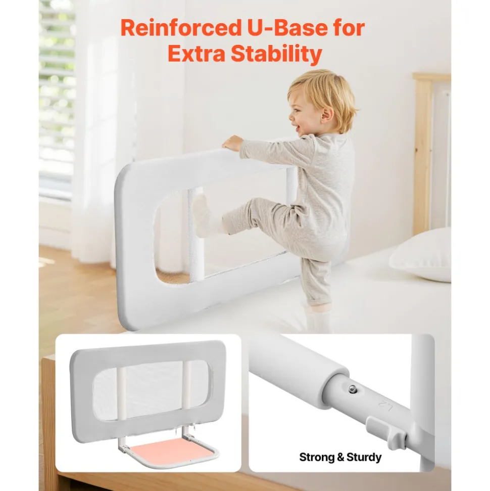 VEVOR Toddler Bed Rail, Kids Beds Guard Rail with Reinforced Iron Pipe and Oxford Cloth, Adjustable Height Bed Side Railing, Portable Guard Bumper Barrier for Crib, Bunk, 31.5 x 26.38 in, 1 Piece