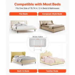 VEVOR Toddler Bed Rail, Kids Beds Guard Rail with Reinforced Iron Pipe and Oxford Cloth, Adjustable Height Bed Side Railing, Portable Guard Bumper Barrier for Crib, Bunk, 31.5 x 26.38 in, 1 Piece