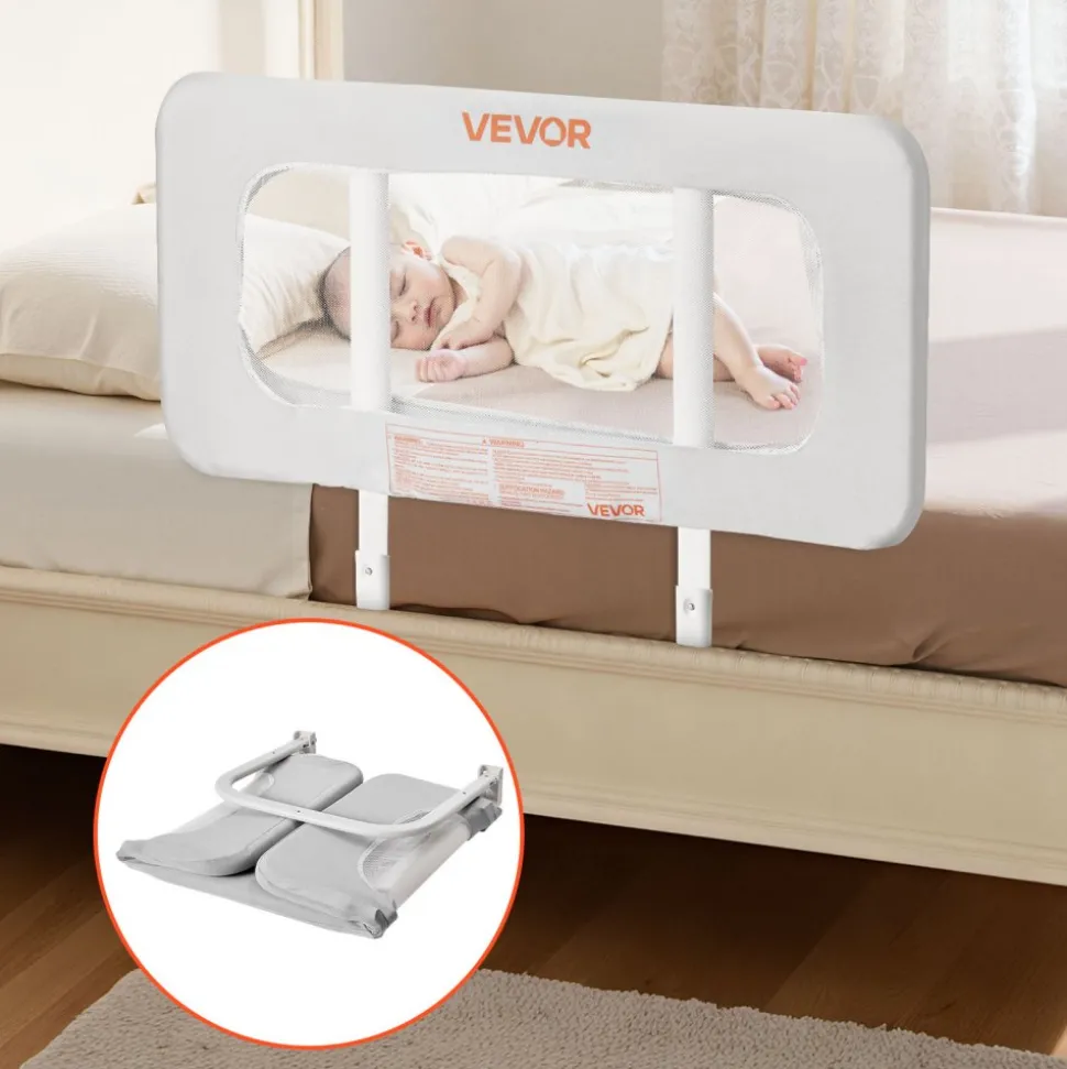 VEVOR Toddler Bed Rail, Kids Beds Guard Rail with Reinforced Iron Pipe and Oxford Cloth, Adjustable Height Bed Side Railing, Portable Guard Bumper Barrier for Crib, Bunk, 31.5 x 26.38 in, 1 Piece