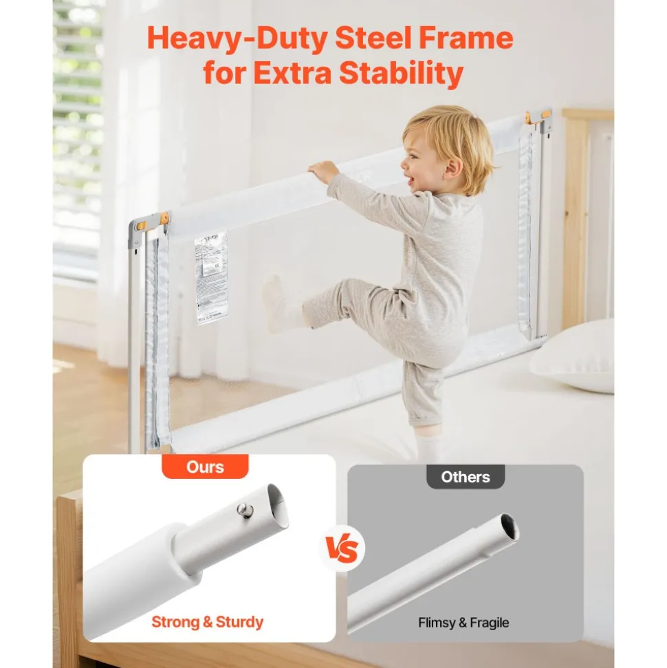 VEVOR Toddler Bed Rail, Kids Beds Guard Rail with Reinforced Iron Pipe and Oxford Cloth, Adjustable Height Bed Side Railing, Portable Guard Bumper Barrier for Crib, Bunk, 59.06 x 35.04 in, 1 Piece